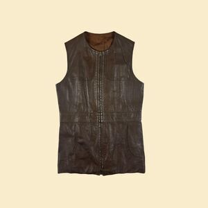 1970s M leather vest by Filenes, vintage England made womens brown leather vest